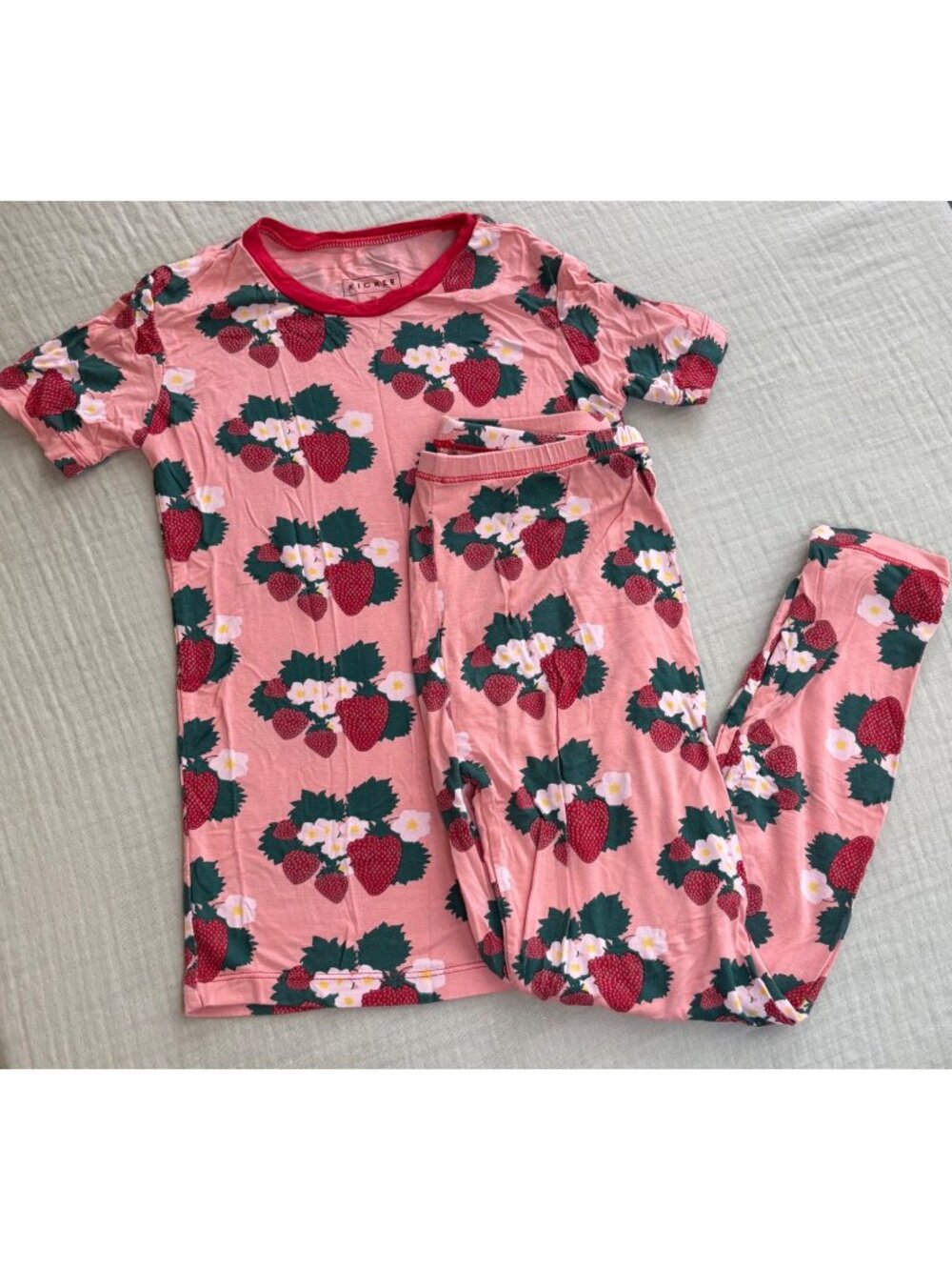 Strawberry Print Kickee Bamboo Blend Pajama Set Short Sleeve Top & Pants Size 10